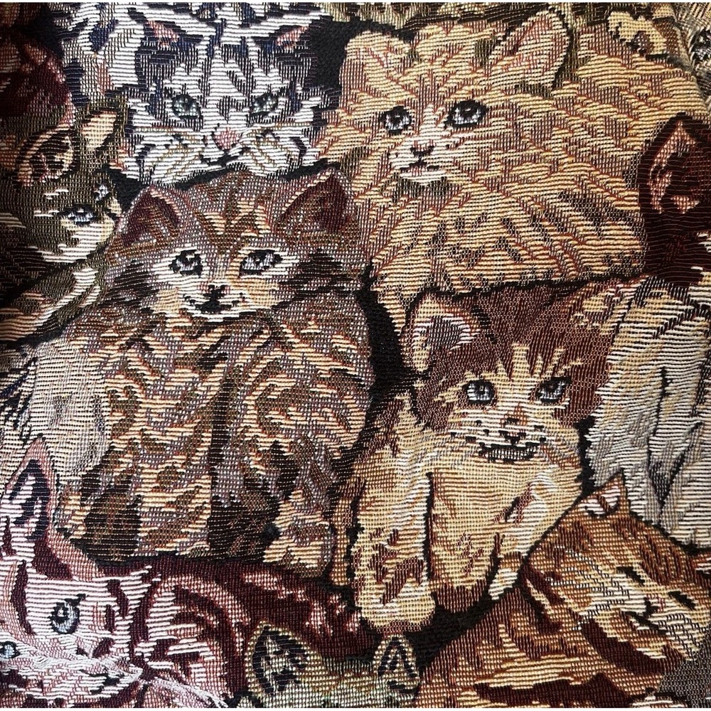 Blair Womens Medium Vintage Tapestry Cat Print Jacket Brown Burgundy Woven - Picture 3 of 9